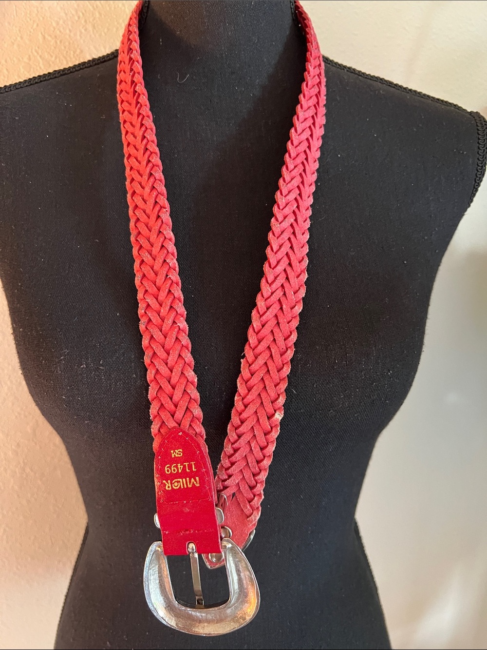 Milor Women’s Vintage Red Weave Leather Adjustable Belt Silver Western Buckle Sm - Picture 9 of 15